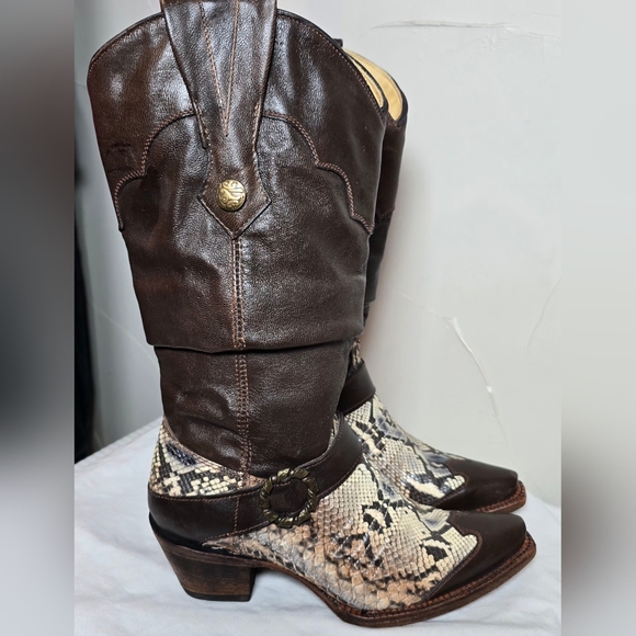 Corral Vintage Boots Snakeskin, Leather Brown 8 1/2 - Picture 2 of 10